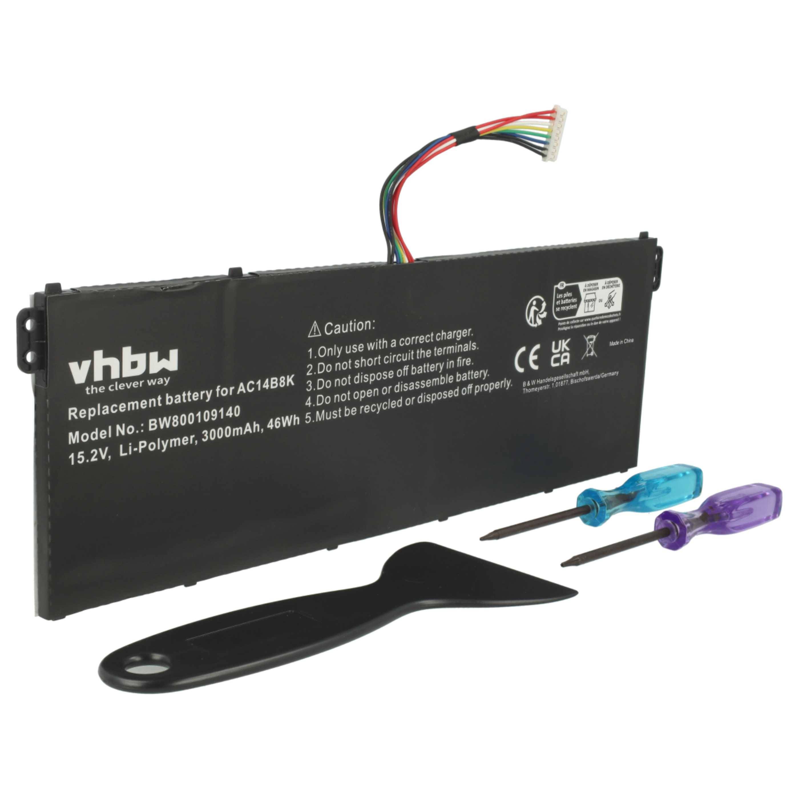 vhbw Akku kompatibel mit Acer Travelmate P276-M, P276-MG, P276, P2510-M-75HR, P276-M-5381 Notebook (3000 mAh, 15,2 V, Li-Polymer)