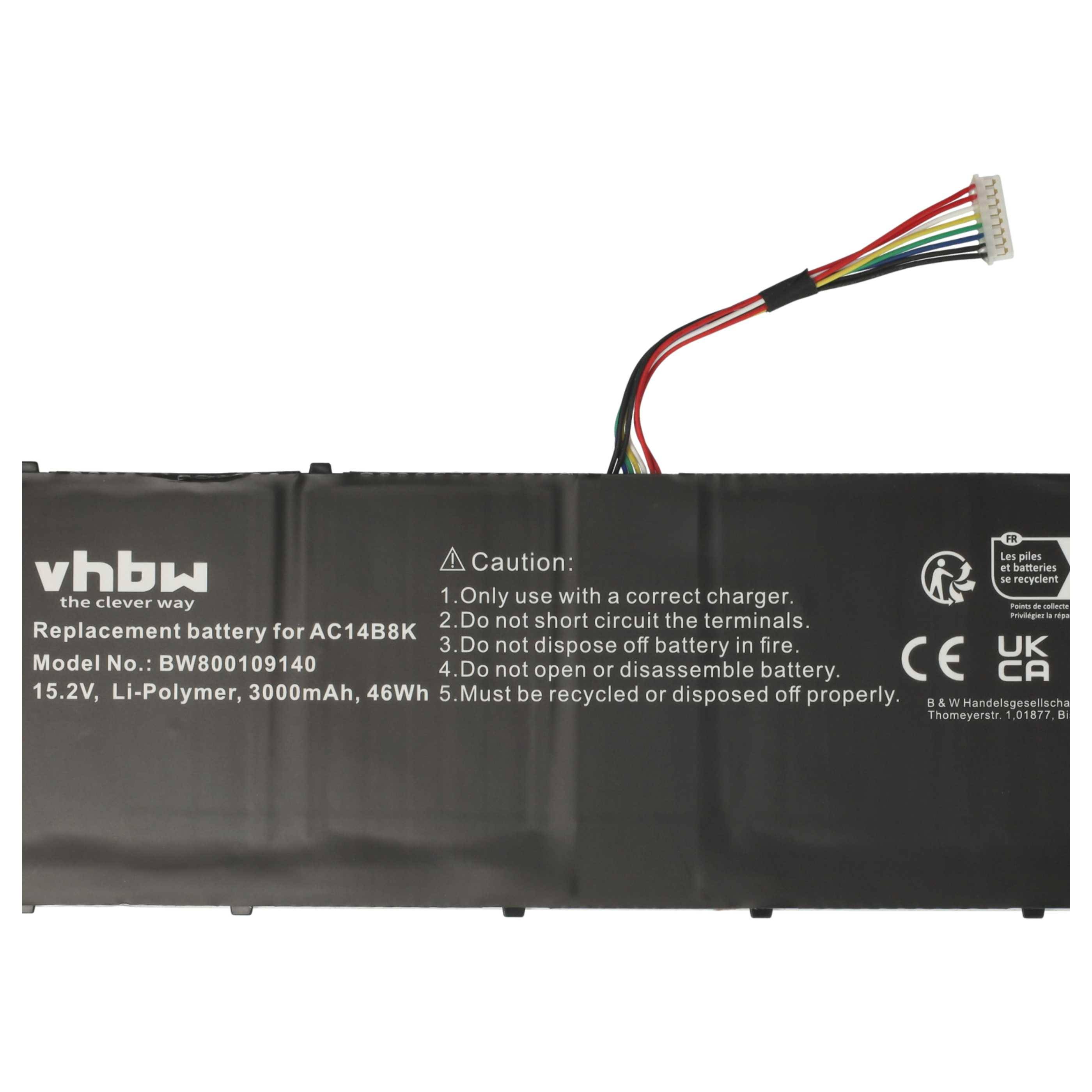 vhbw Akku Ersatz für Packard Bell KT.0030G.004, KT.00403.024, KT.0040G.004 für Notebook (3000 mAh, 15,2 V, Li-Polymer)