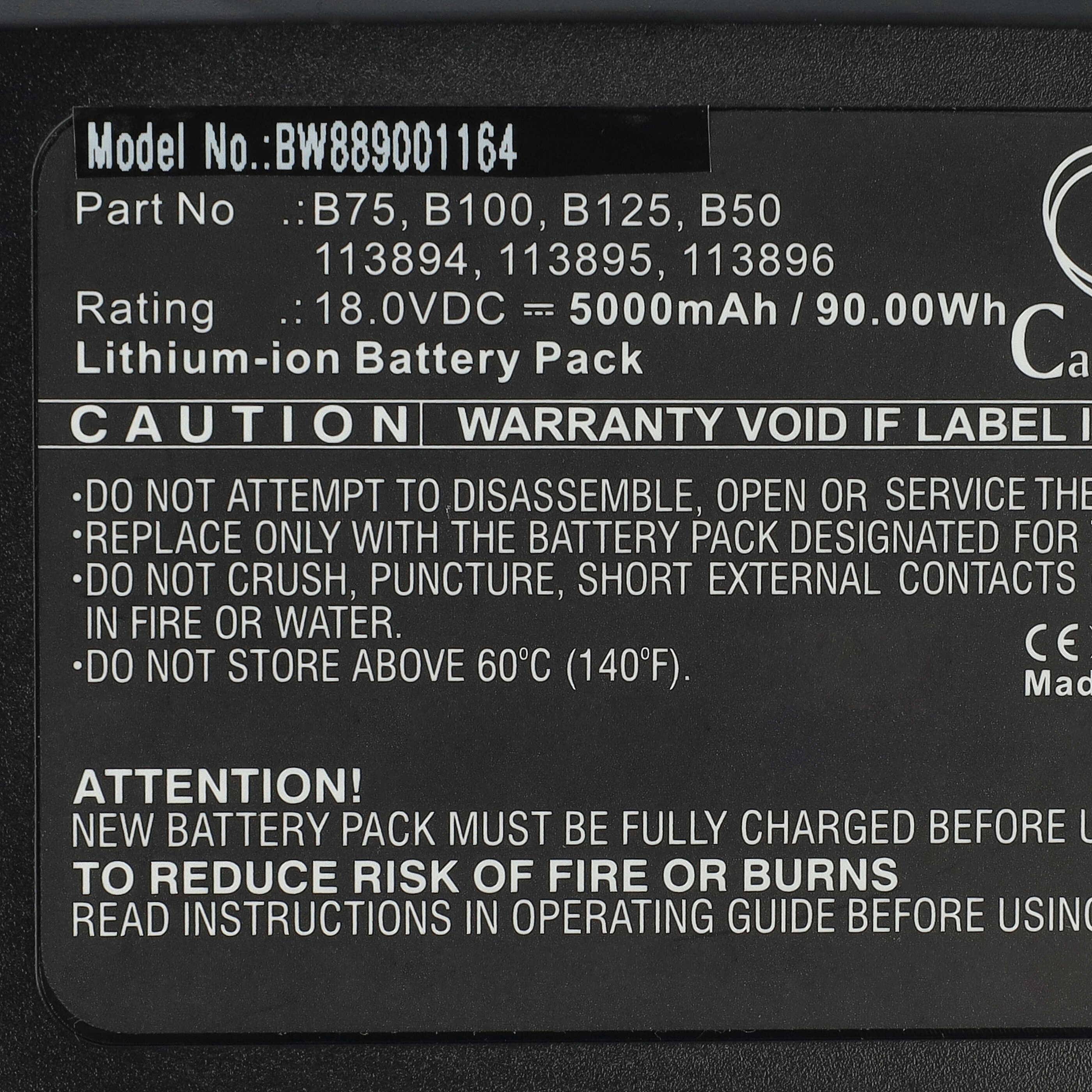 vhbw Akku Ersatz für Al-Ko B125, 113896, B100, 113894, 113895, B50, B75 für Rasenmäher (5000mAh 18V Li-Polymer)