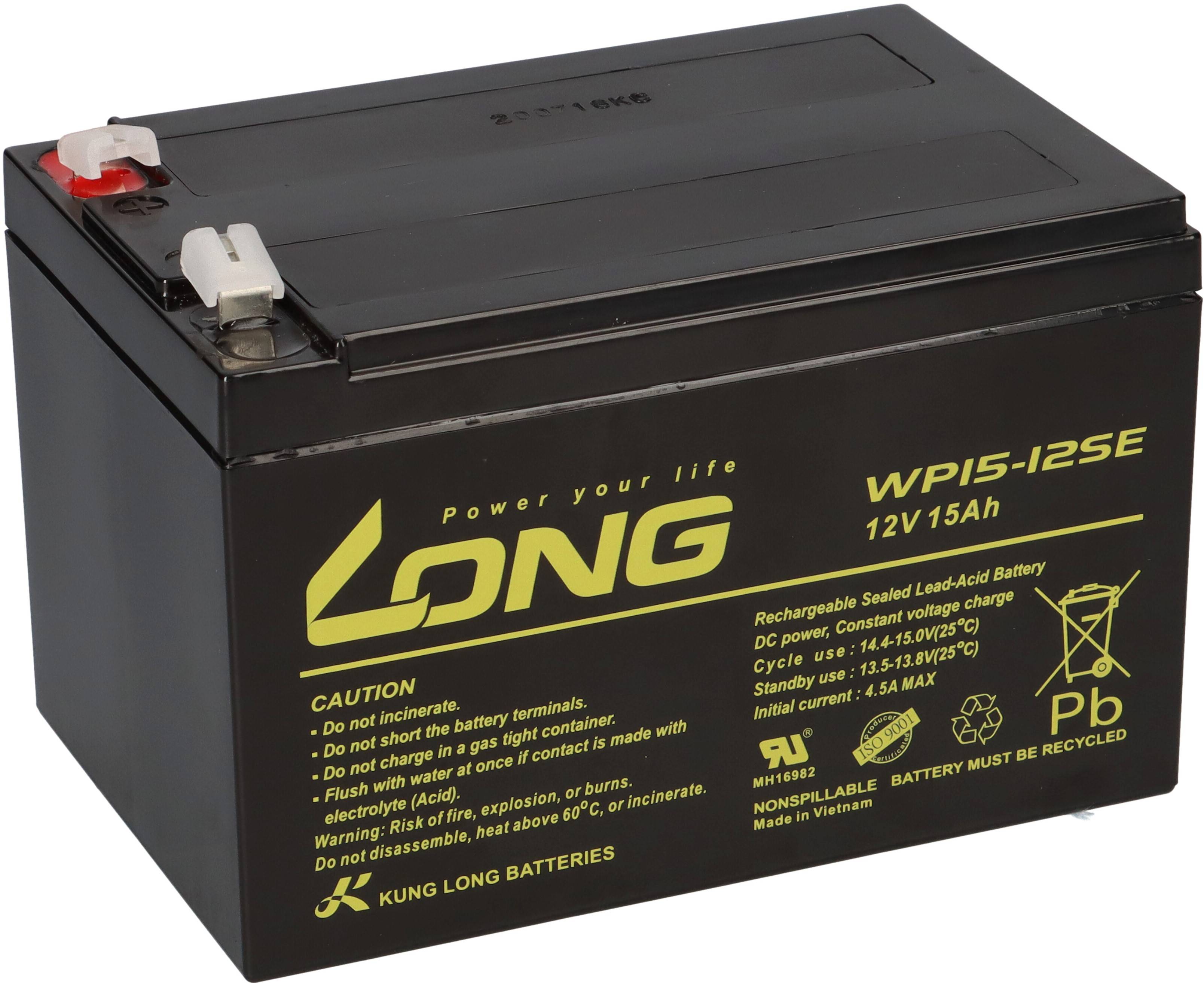 Kung Long WP15-12SE 12V 15Ah AGM Bleiakku F2 6,3mm zyklenfest