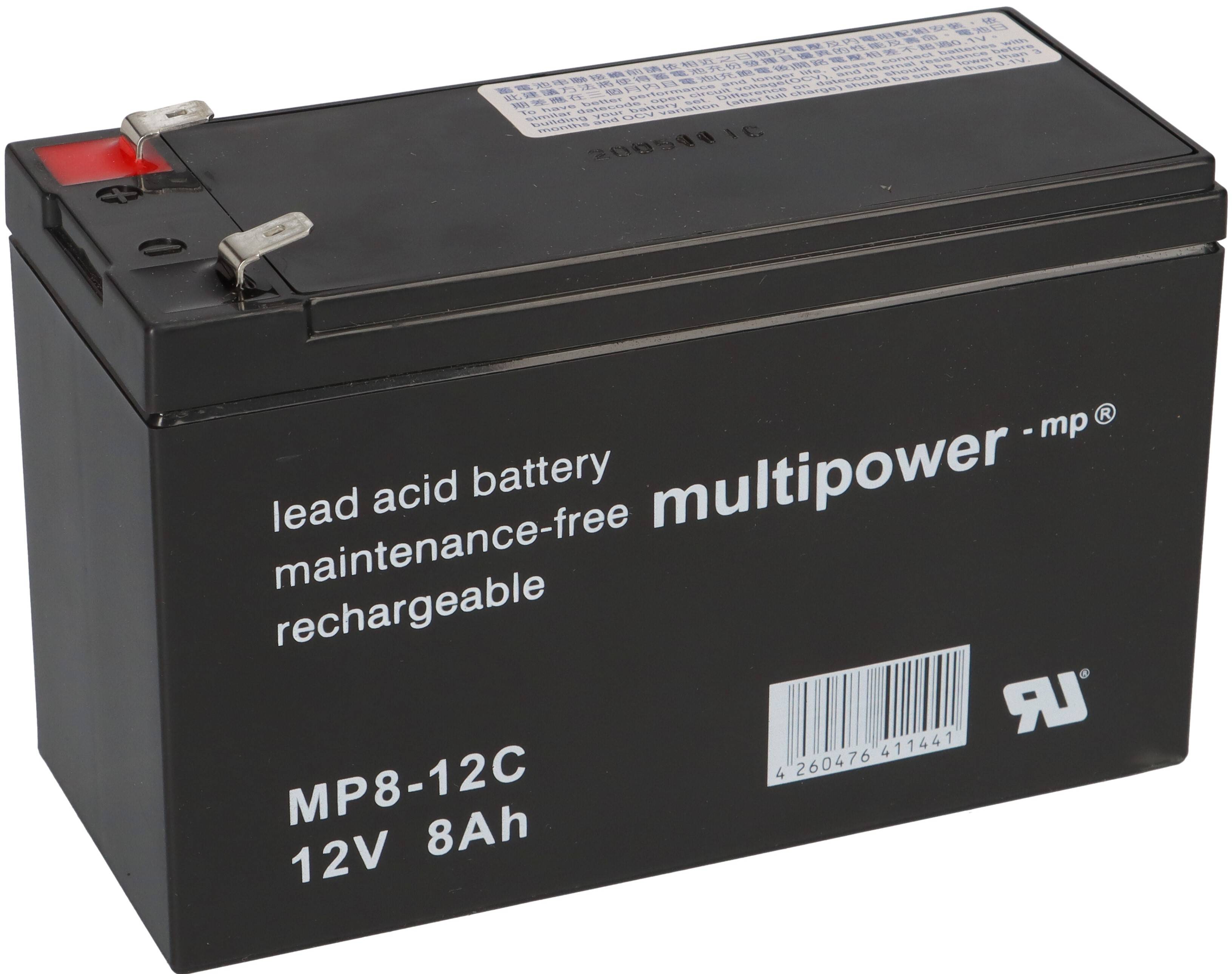 Multipower MP8-12C AGM Zyklenakku 12V 8Ah – F6,3 mm