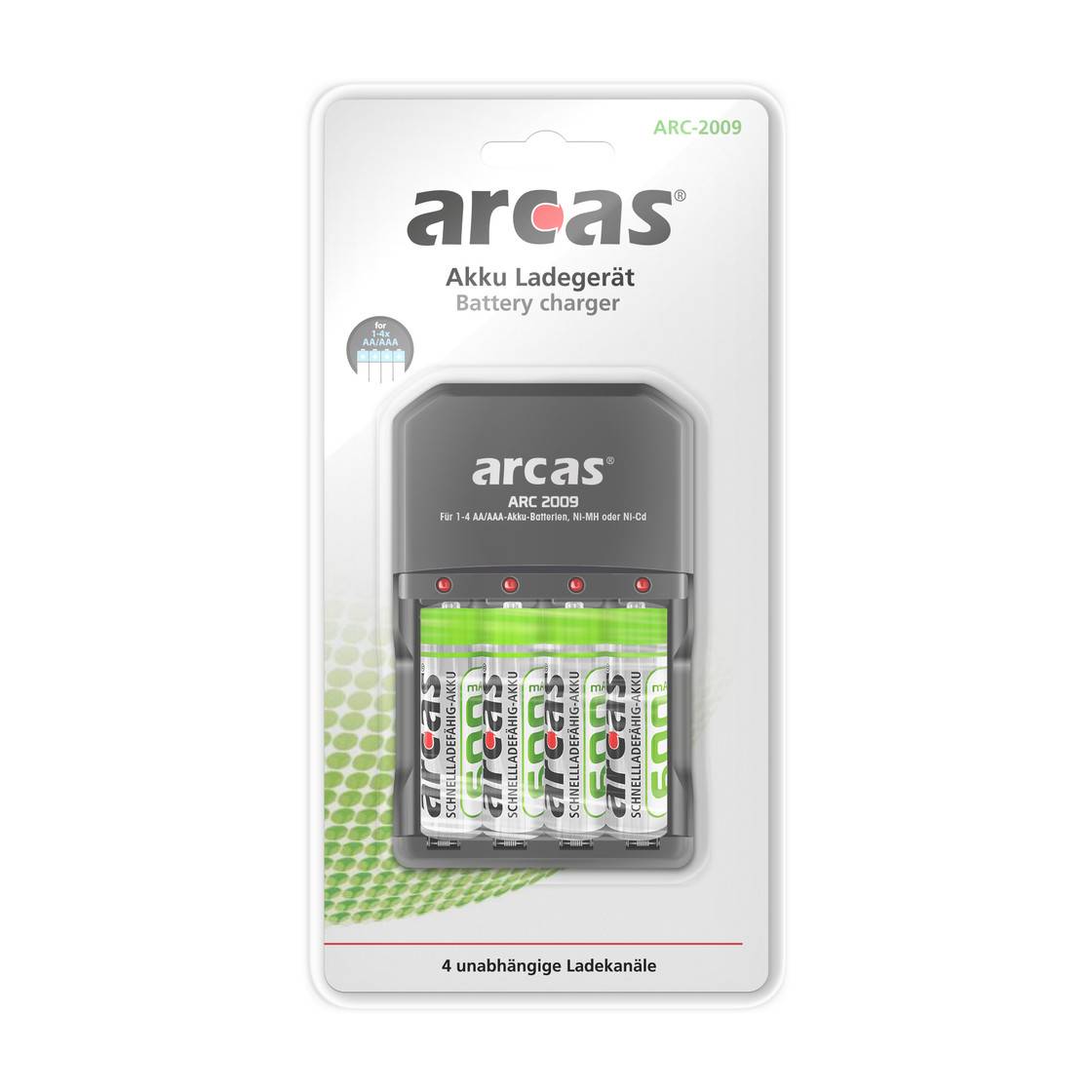 ARCAS 4-Kanal-Ladegerät ARC-2009 ( inkl. 4 x Ni-MH Akku Mignon AA 2700mAh)