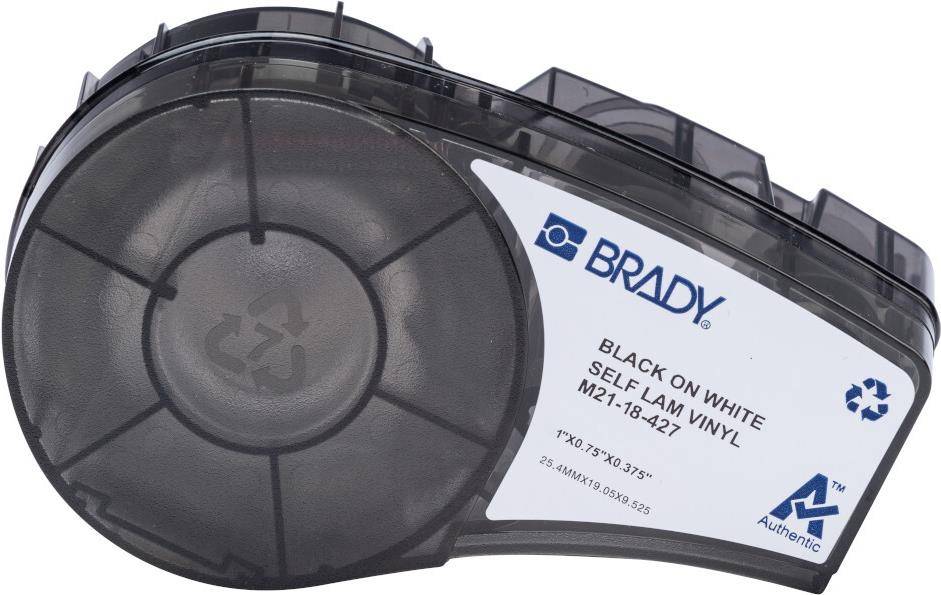 Brady, M21-18-427, Vinyl, selbstlaminierend, Schwarz auf weiß/Transparent, 25.40 x 9.53 (19.05) mm, Kabeldurchmesser
