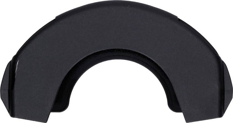 Ein schwarzes, halbmondförmiges Objekt auf weißem Hintergrund.