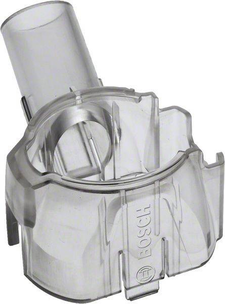 Eine klare, zylindrische Bosch-Blenderkomponente mit einem Schlitz zum Einfüllen von Zutaten.