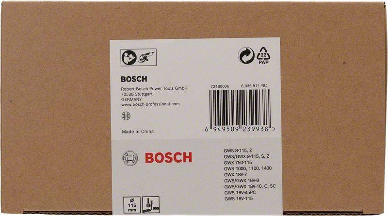 Eine Pappschachtel mit der Bosch-Marke, die Herstellungsdetails enthält, einschließlich des Standorts in Deutschland und Produktspezifikationen.
