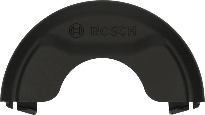 Ein schwarzer halbkreisförmiger Bosch-Zubehörteil mit dem Bosch-Logo in der Mitte, höchstwahrscheinlich ein Teil eines Werkzeugs oder Geräts.