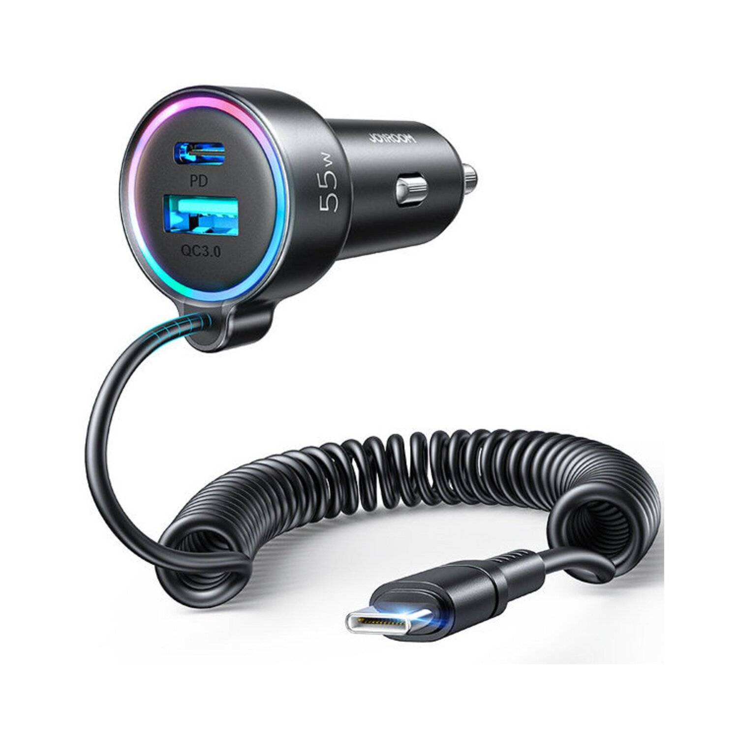 Joyroom Auto-Schnellladegerät 3 in 1 mit USB-Typ-C-Kabel 1,5 m 55 W schwarz (JR-CL07)
