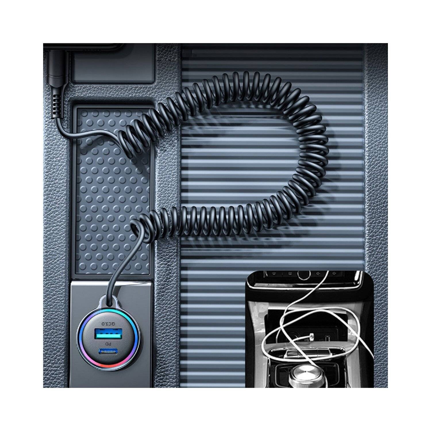 Joyroom Auto-Schnellladegerät 3 in 1 mit USB-Typ-C-Kabel 1,5 m 55 W schwarz (JR-CL07)