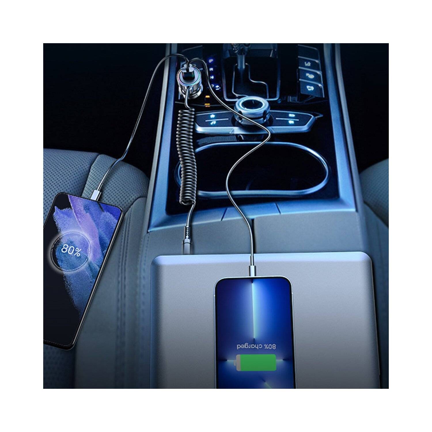 Joyroom Auto-Schnellladegerät 3 in 1 mit USB-Typ-C-Kabel 1,5 m 55 W schwarz (JR-CL07)