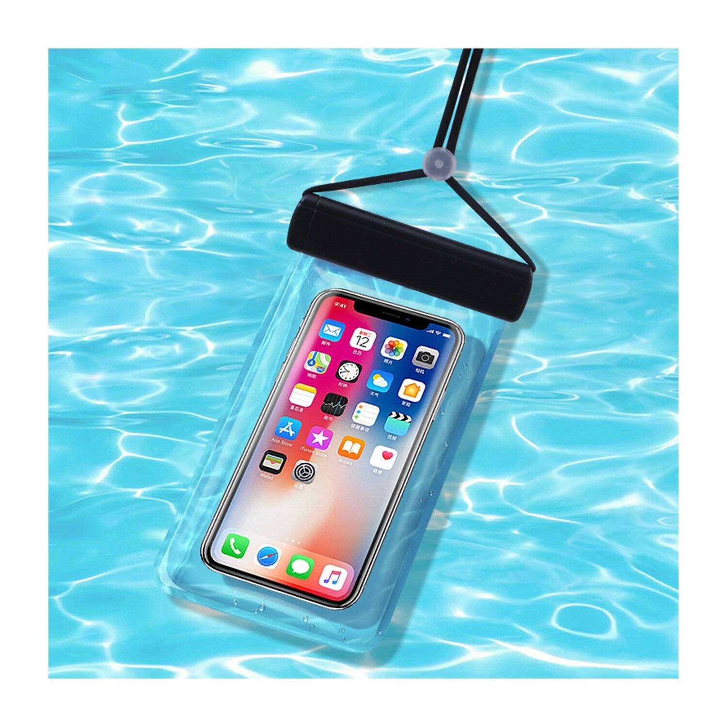 Wasserdichte Handyhülle 115 mm x 220 mm, Tasche für den Pool, Strand Schwarz