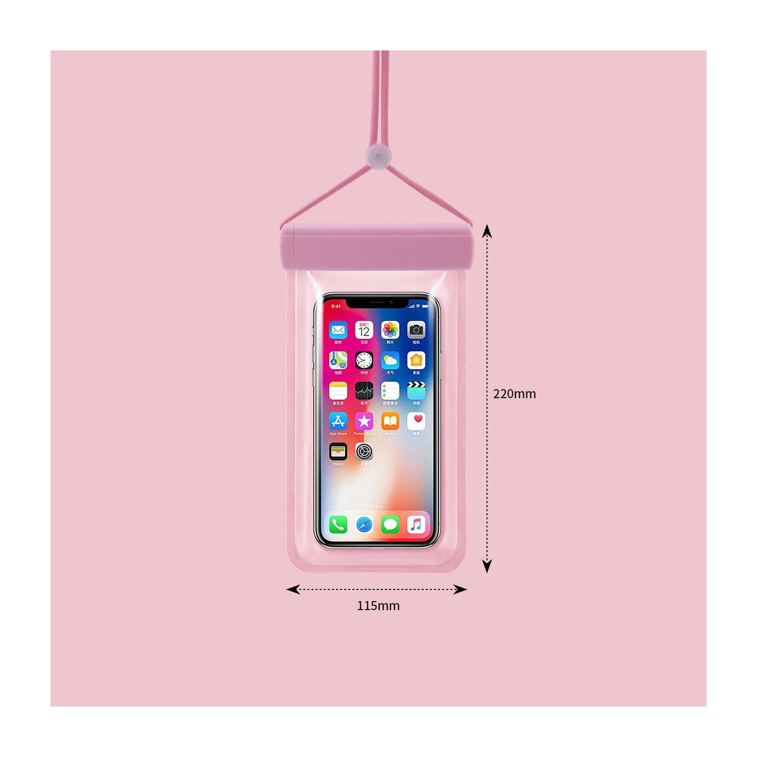 Wasserdichte Handyhülle 115 mm x 220 mm, Tasche für den Pool, Strand Pink