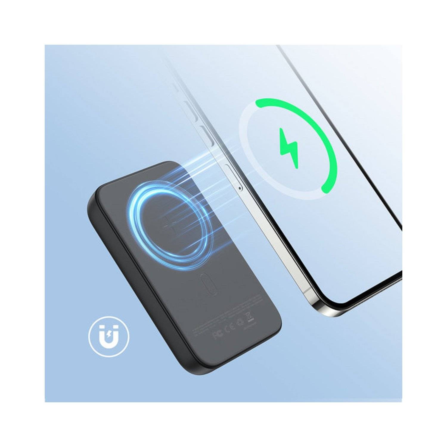 Joyroom Power Bank 10000mAh 20W Schnellladung Magnetisches 15W Kabelloses Ladegerät Kompatibel mit MagSafe Schwarz