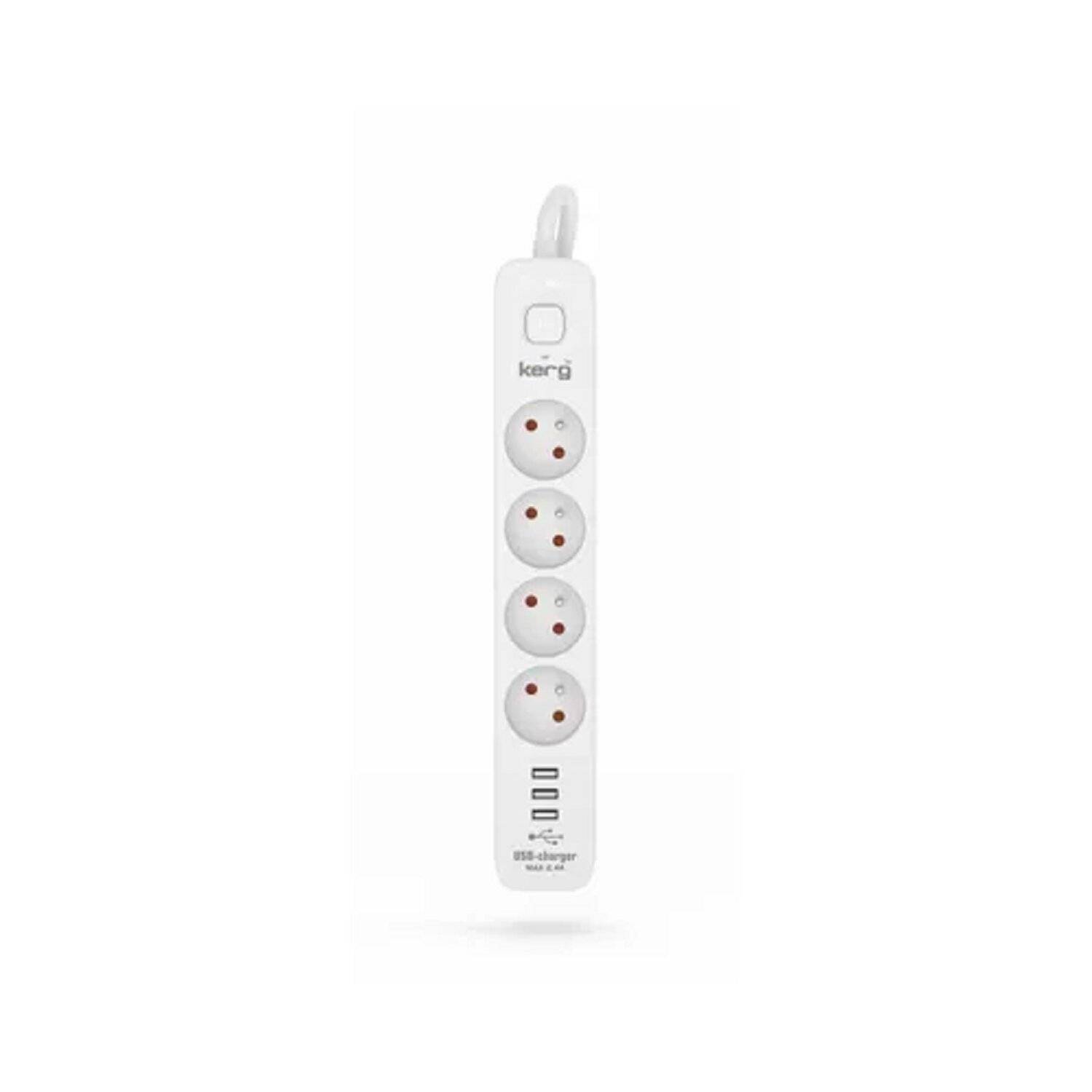 4-fach Steckdosenleiste + 3xUSB A ; 5 Meter 3×1,5mm H05VV-F 16A/250V - M02415