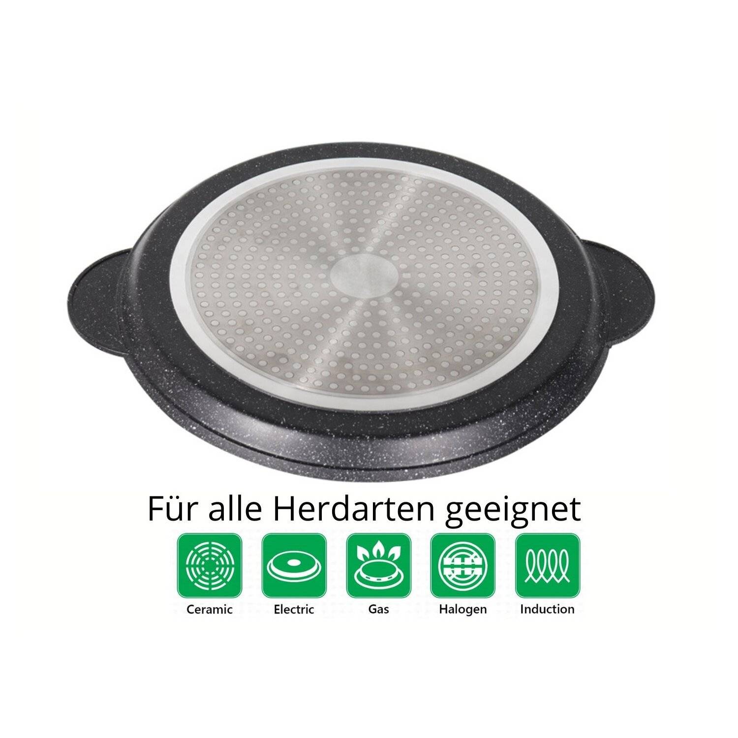 Alu Guss Pizza Brot Grill Pfanne Ø32cm Induktion Bratpfanne Handschuhe