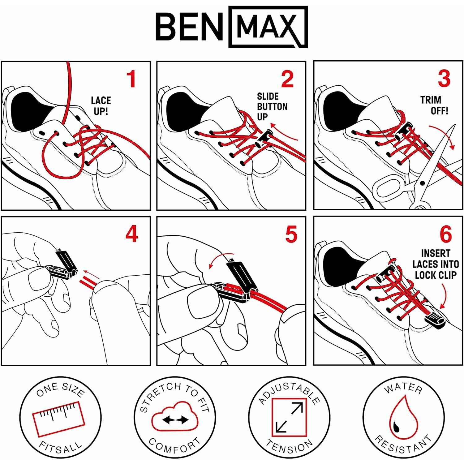 BENMAX SPORTS Hochleistungs-Schnürsenkel ohne Binden Gummi Schuhbänder mit Schnellverschluss Neon Orange