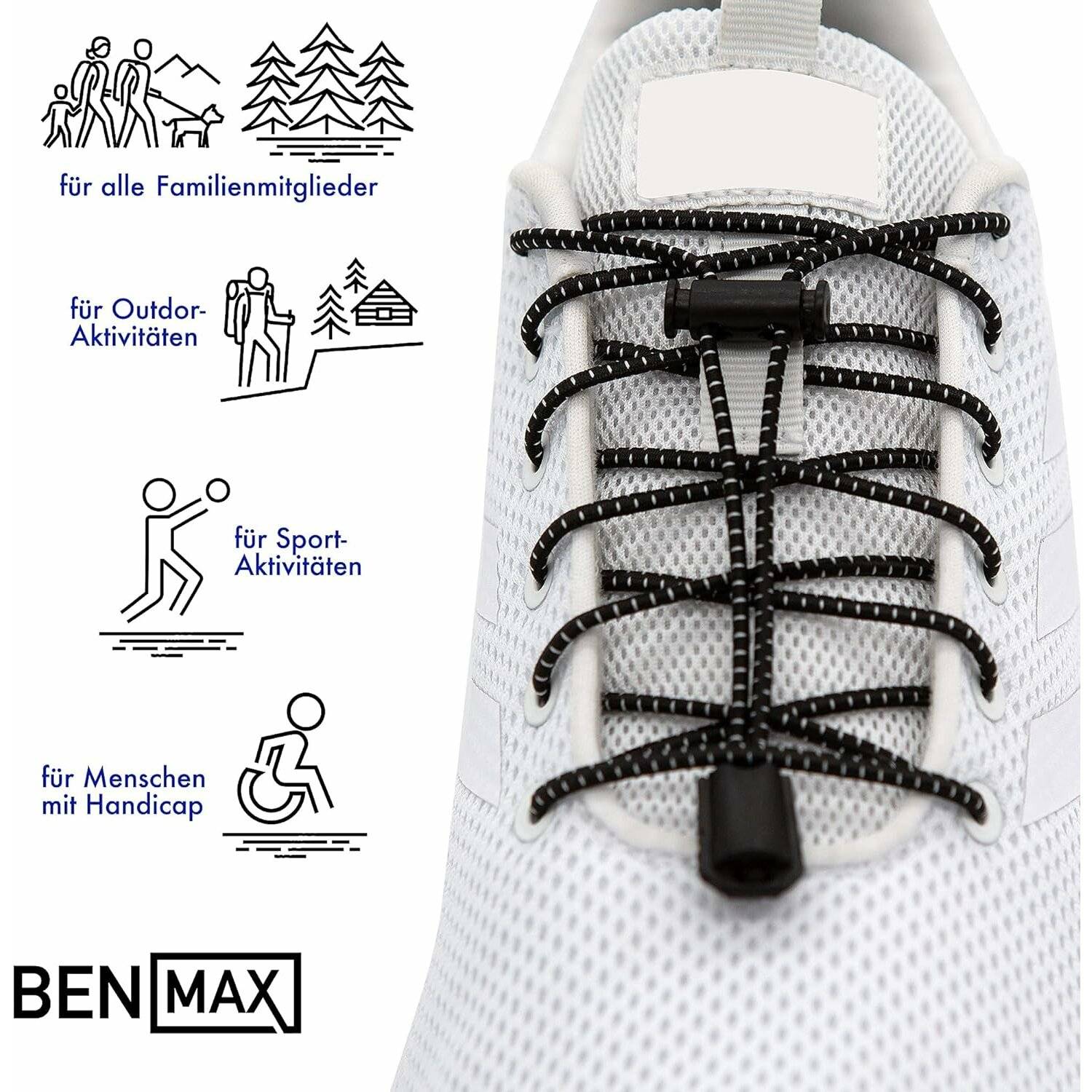 BENMAX SPORTS Hochleistungs-Schnürsenkel ohne Binden Gummi Schuhbänder mit Schnellverschluss Neon Orange