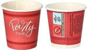 PAPSTAR Papp-Trinkbecher ''pure'' Party Time, 5 cl, rot aus Pappe mit PLA-Beschichtung, industriell kompostierbar