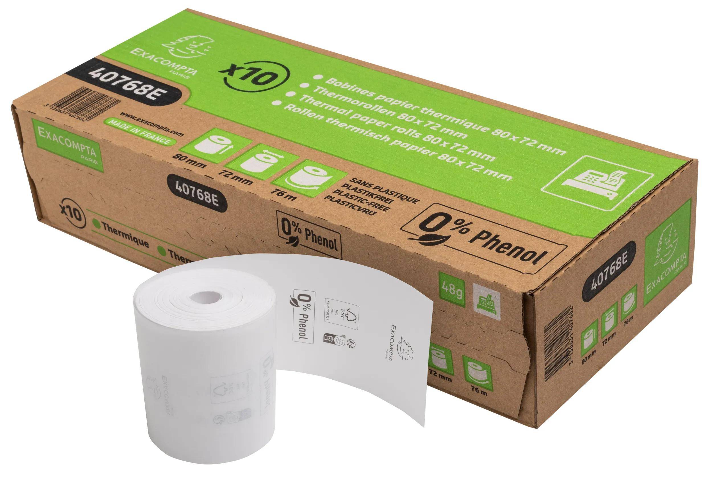 Exacompta 30x 1-lagige thermische Kassenrolle 80x72mm 76m 48g Weiß 40768E