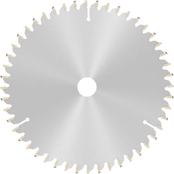Eine Kreissägeblatt mit scharfen, gleichmäßig um den Rand verteilten Zähnen vor einem weißen Hintergrund, verwendet zum Schneiden von Materialien.