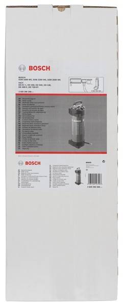 Eine Bosch-Staubsaugerkomponente in Verpackung, die das Produktbild und eine Spezifikationsliste in mehreren Sprachen zeigt, mit Strichcode am unteren Rand.