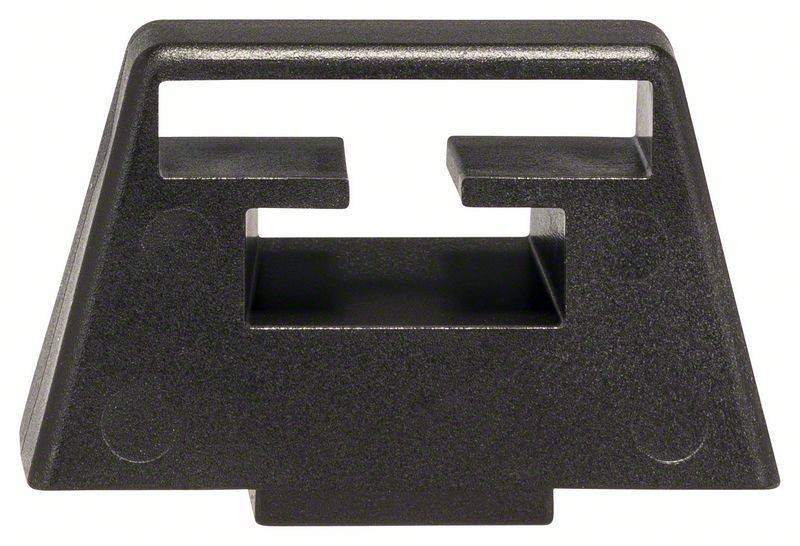Eine schwarze, rechteckige Metallklemme mit zwei abstehenden Armen oben, entwickelt zum Sichern oder Befestigen von Komponenten.