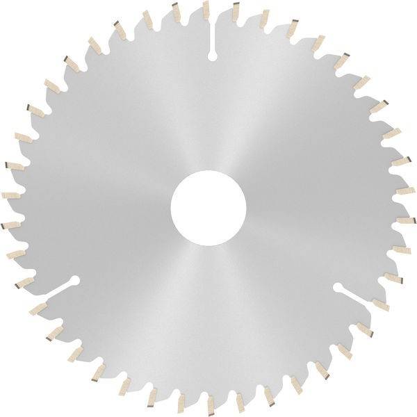 Eine Kreissägeblatt mit gleichmäßig angeordneten Zähnen, entwickelt zum Schneiden von Holz und anderen Materialien.