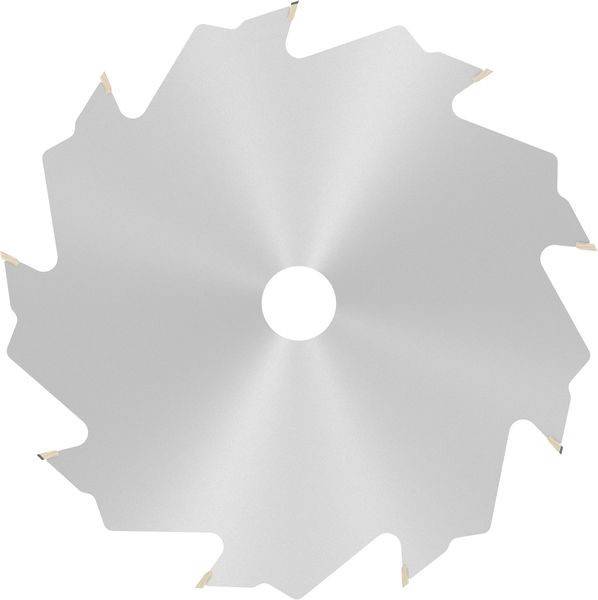 Eine Kreissägeblatt mit mehreren Zähnen, konzipiert zum Schneiden von Materialien. Die Mitte des Blattes ist offen, um es auf einer Säge zu montieren.
