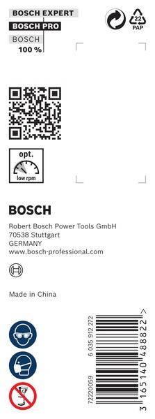 opt.'-Kennzeichnung mit Drehzahlmesser bei niedriger Drehzahl, Bosch-Logo und Kontaktinformationen für Robert Bosch Power Tools GmbH, 70538 Stuttgart, www.bosch-professional.com.