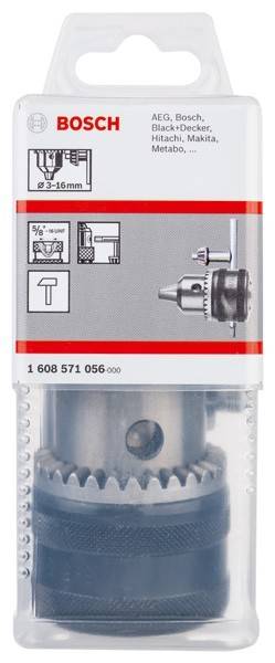 Bohrfutteraufsatz in Einzelhandelsverpackung mit Grafik, die ein Kompatibilitätsdiagramm für ein 5/8-Zoll-Bohrfutter und ein Produktfoto zeigt.