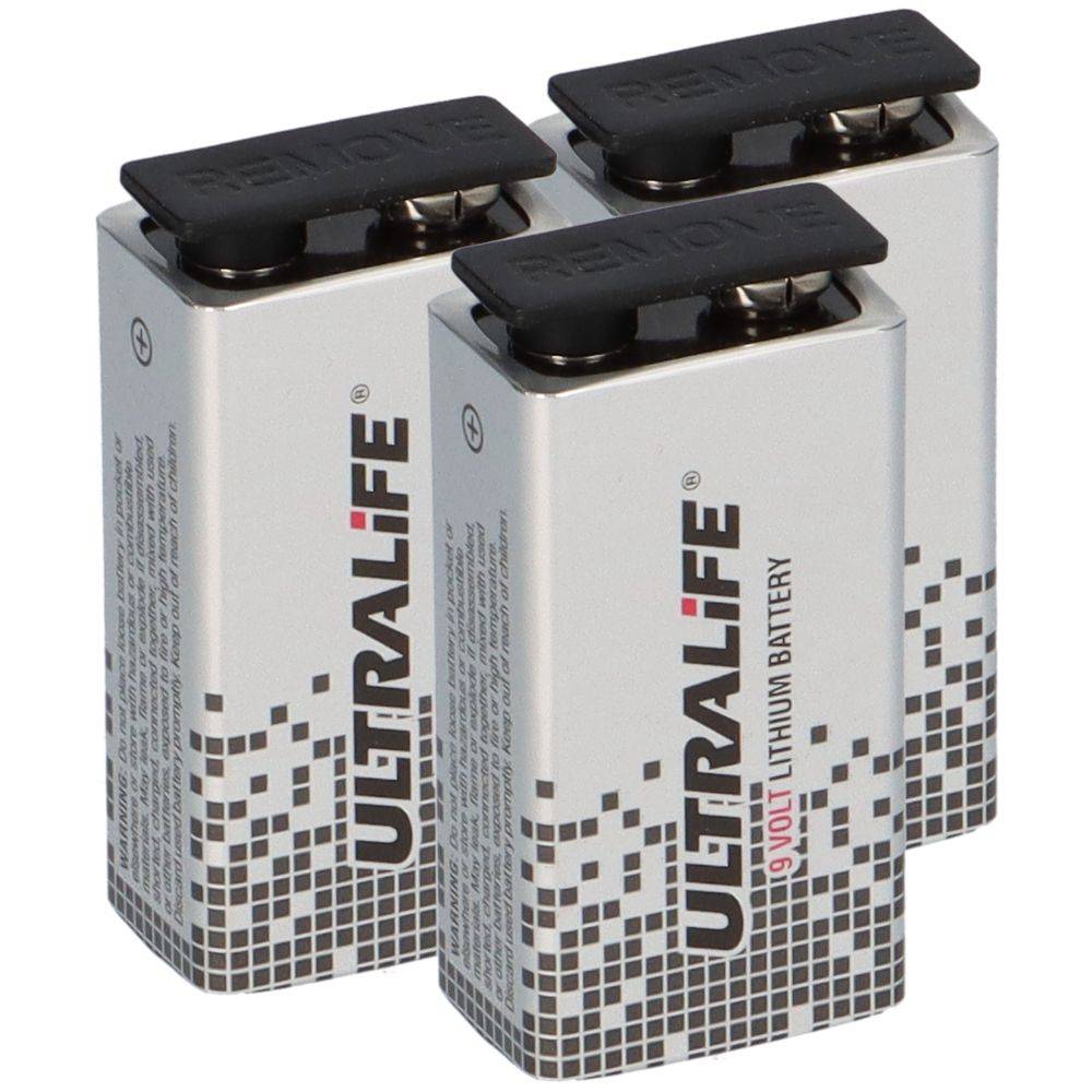 3x Ultralife U9VL-J-P Lithium 9V Block Batterie 1200mAh - passend für Rauchmelder & Sicherheitstechnik