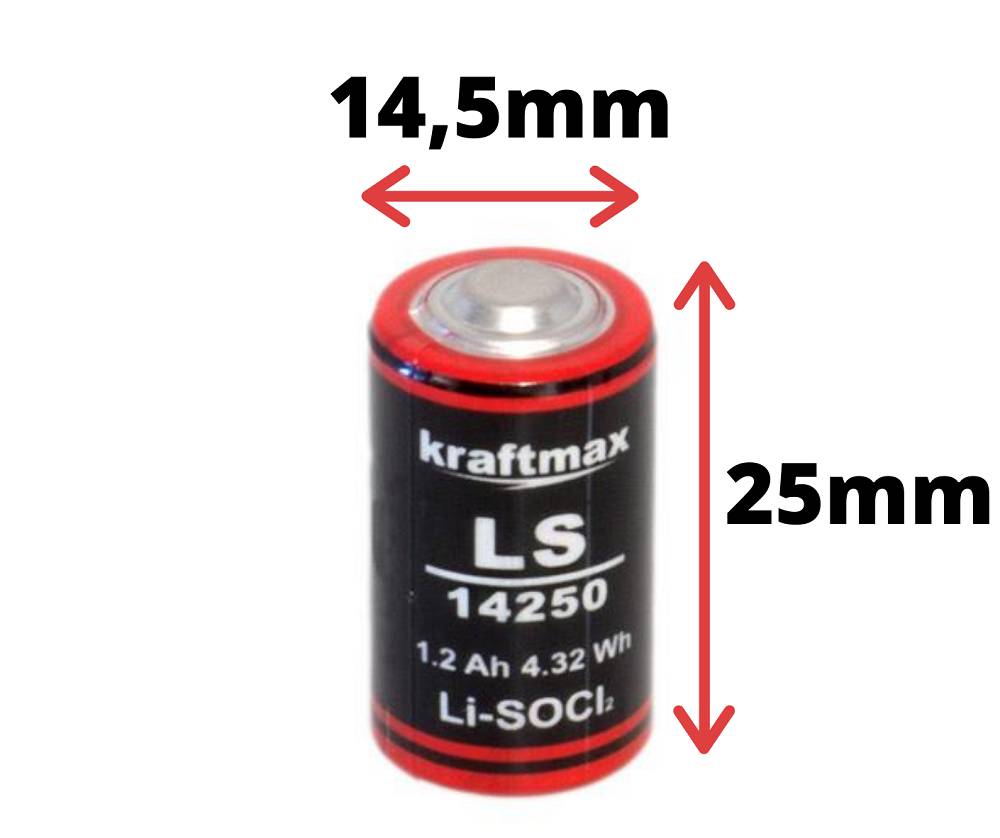 2x Kraftmax Lithium 3,6V Batterie LS14250 1/2 AA - Zelle ER14250 Li-SOCl2