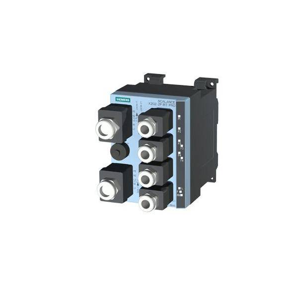 Siemens SCALANCE Switch mit vier Ethernet-Ports und blauer Beschriftung.