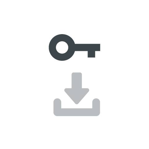 Symbol eines Schlüssels über einem Download-Symbol, was auf einen sicheren Datei-Zugriff oder Download hinweist.