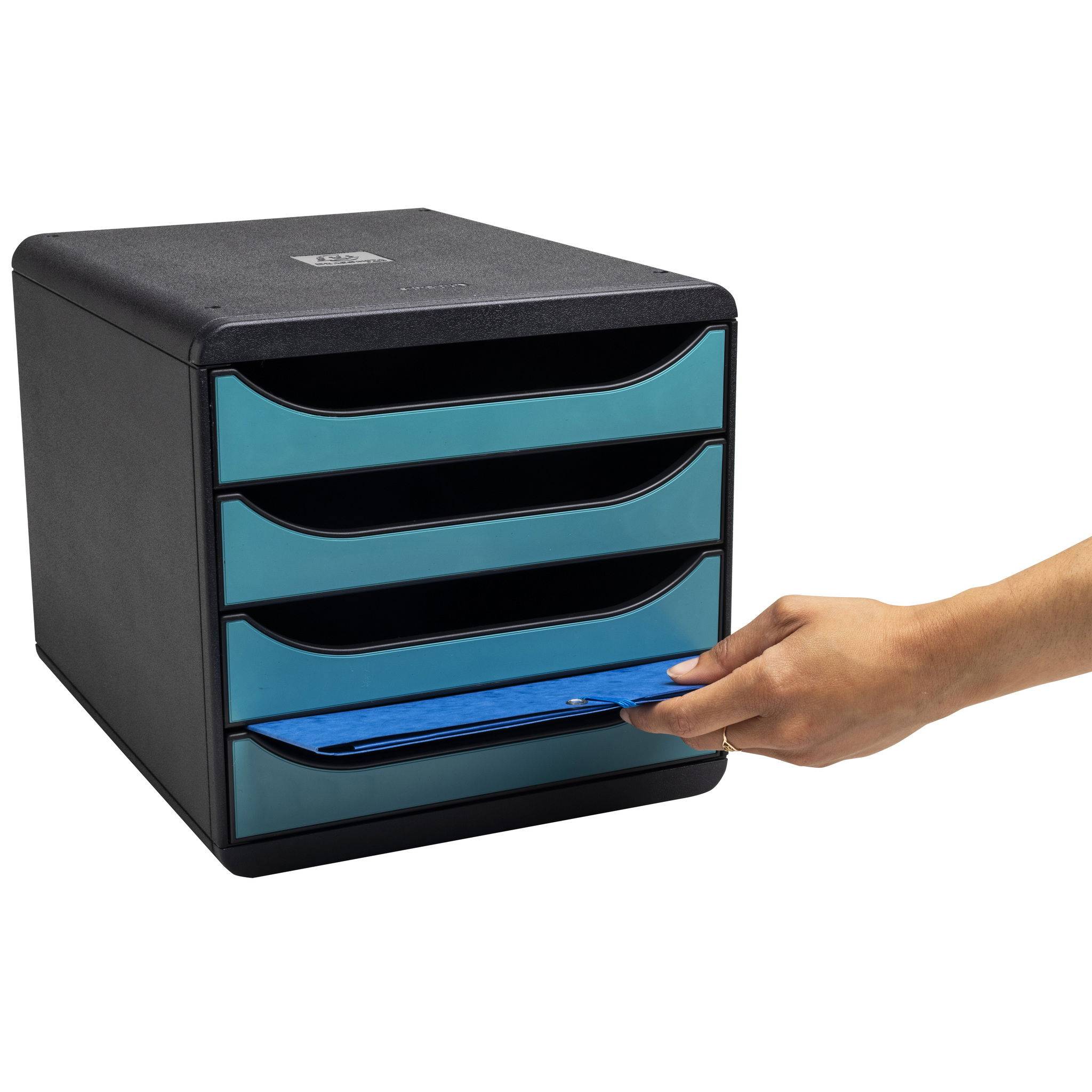Exacompta Big Box, Schubladenbox + 4 Schubladen, Skandi, Bleu Pacifique, 31034D