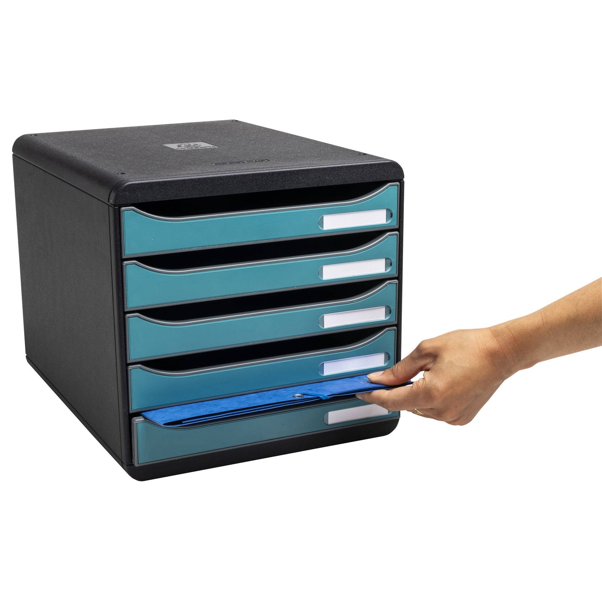 Exacompta Big Box, Schubladenbox + 5 Schubladen, Skandi, Bleu Pacifique, 30934D