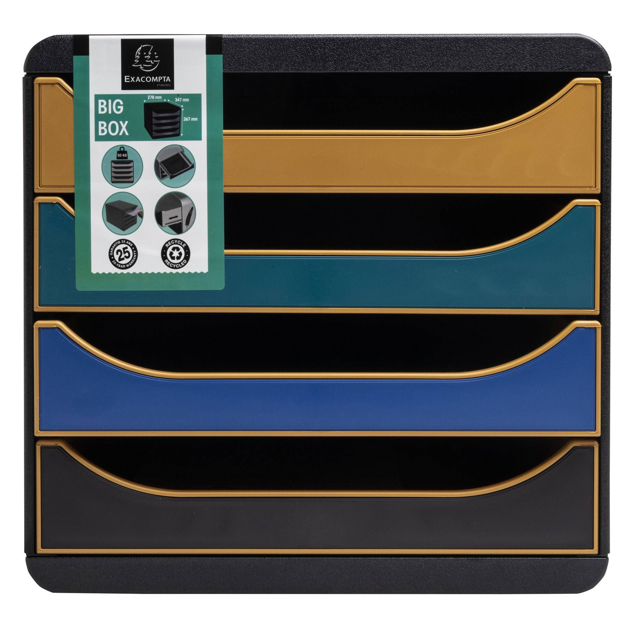 Exacompta Big Box, Schubladenbox mit 4 Schubladen, Neo Deco - sortiert - 310505D