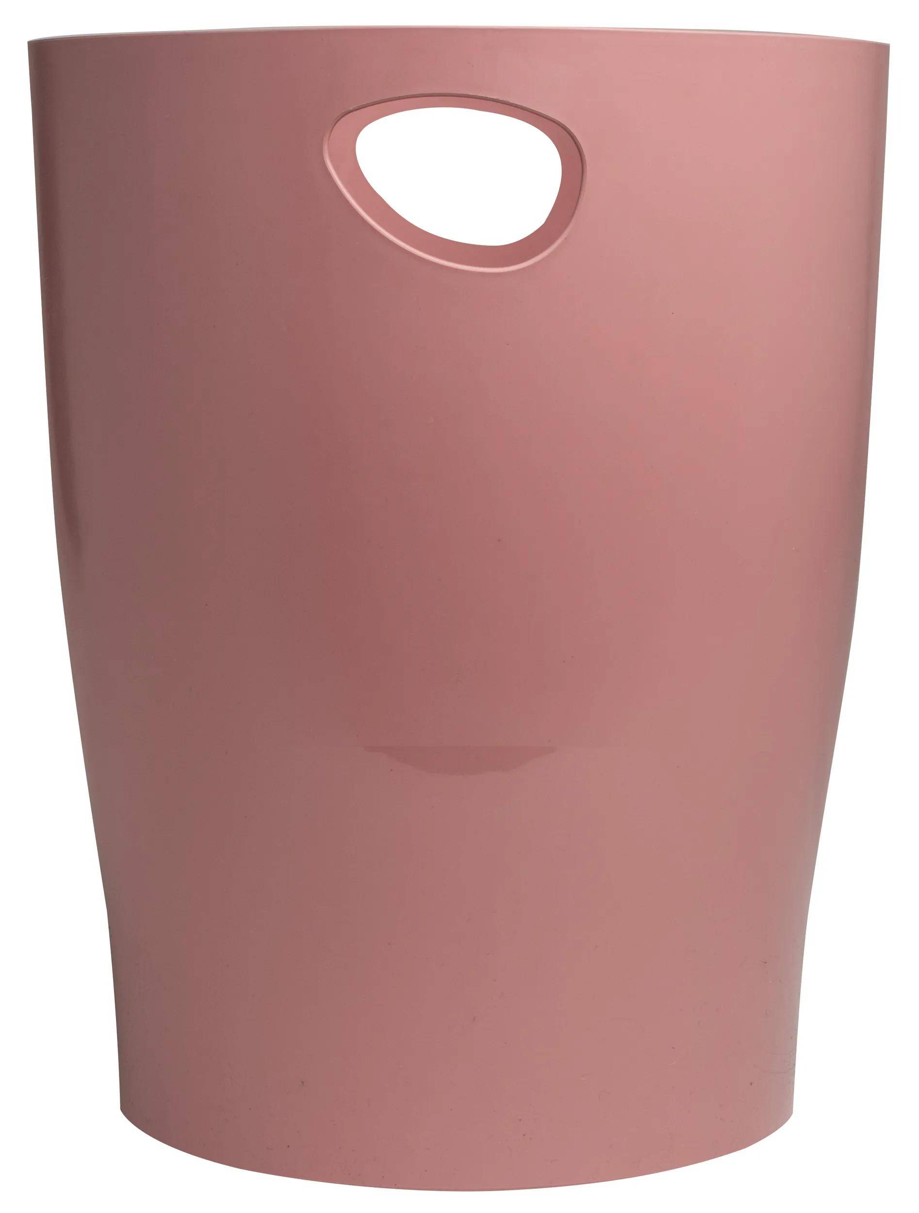 Eine Nahaufnahme einer rosa Vase mit einer glatten, glänzenden Oberfläche und einer kleinen Öffnung an der Oberseite, vor einem einfachen weißen Hintergrund.