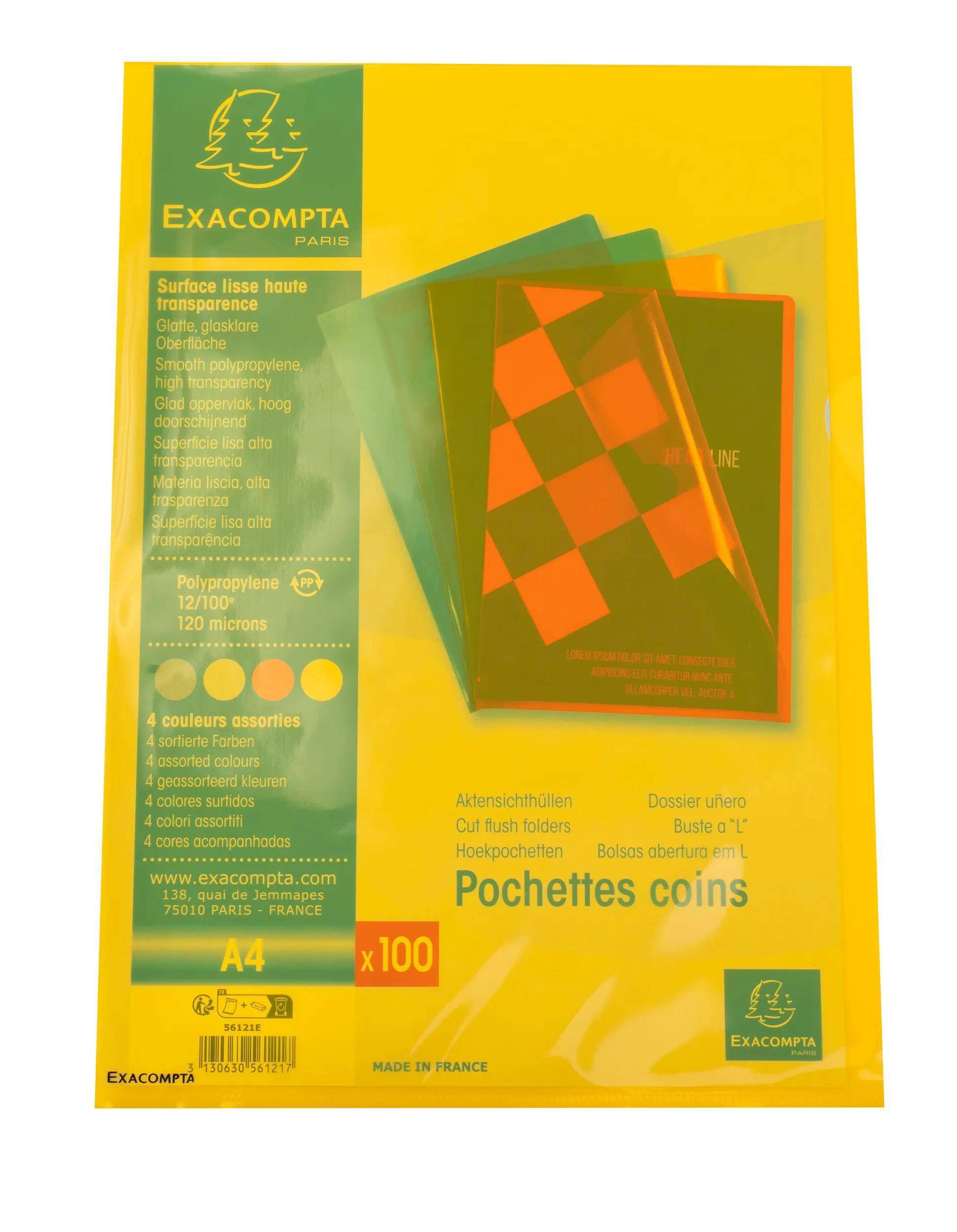 Exacompta 10x Pack 100 Sichthüllen A4 PP glatt Premium-Qualität sortiert 56121E