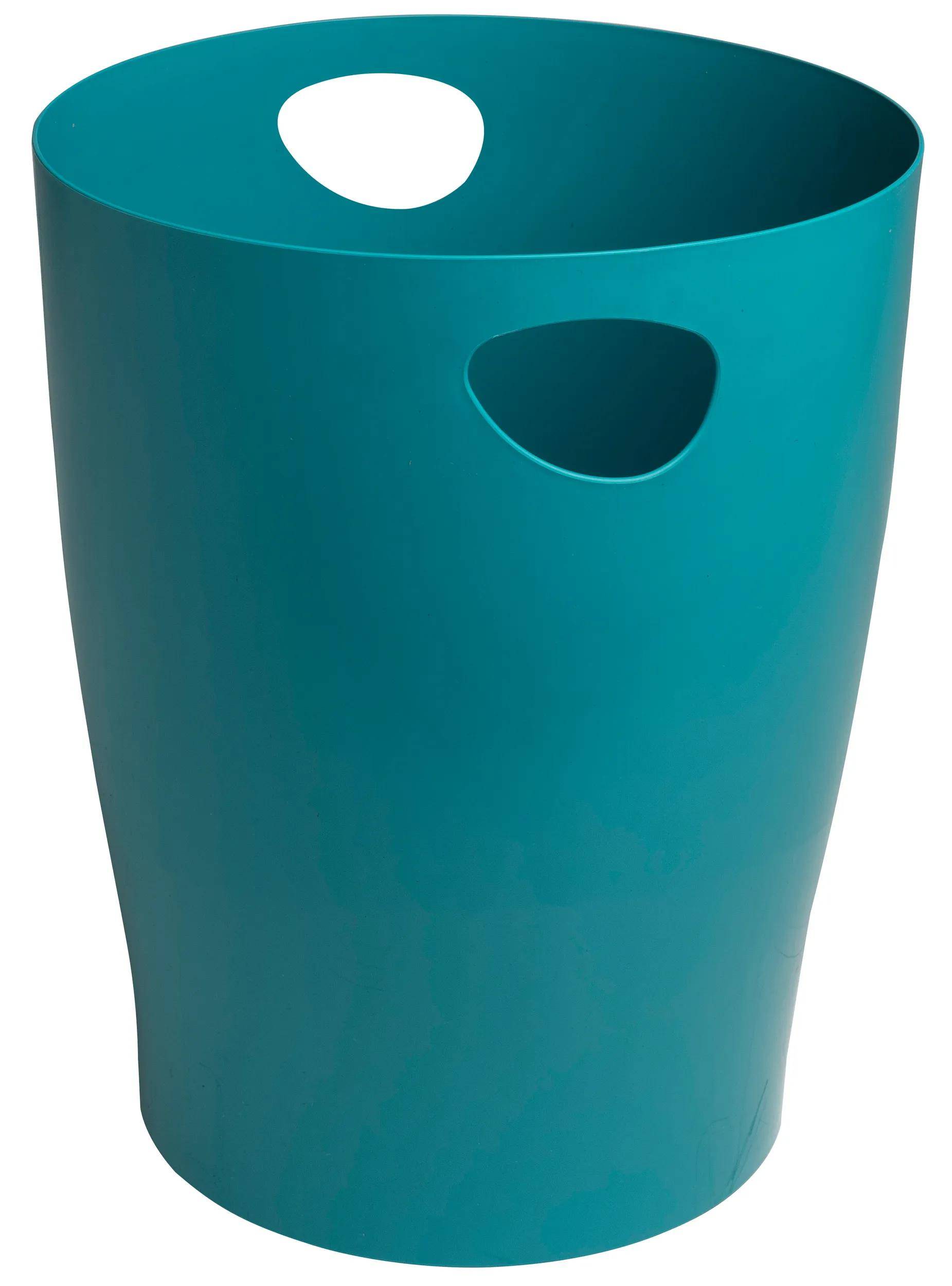 Ein blauer, zylindrischer Wäschekorb mit ovalen Griffen nahe dem Rand, für die Haushaltsnutzung konzipiert.