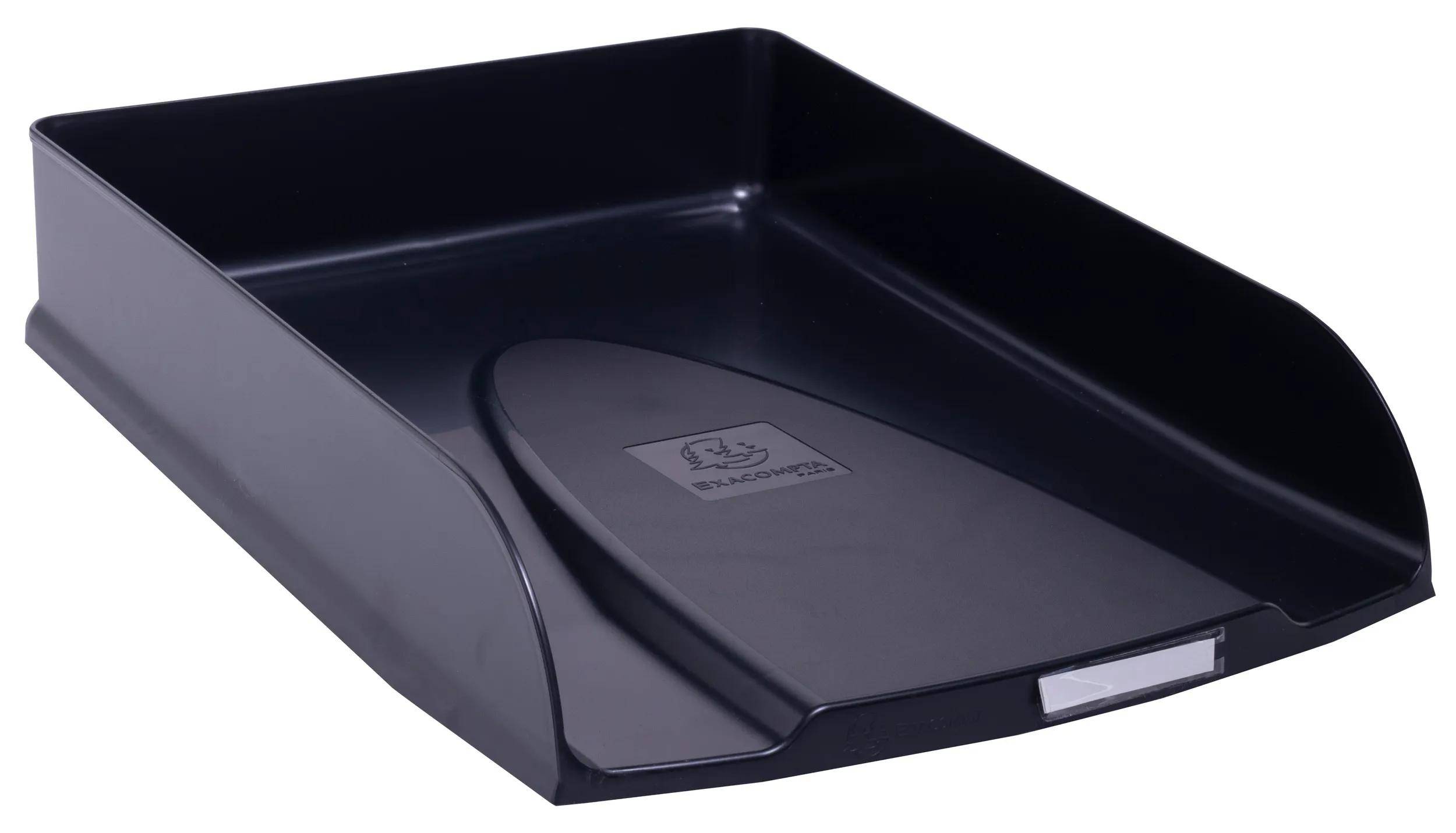 Ein schwarzes, rechteckiges Dokumentenfach mit abgeschrägter Kante, konzipiert zur Organização von Papieren.