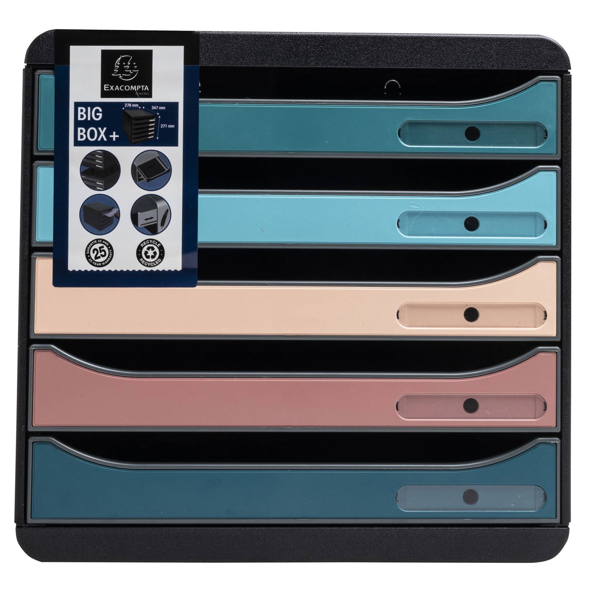 Exacompta Big Box, Schubladenbox mit 5 Schubladen, Skandi - sortiert - 309606D