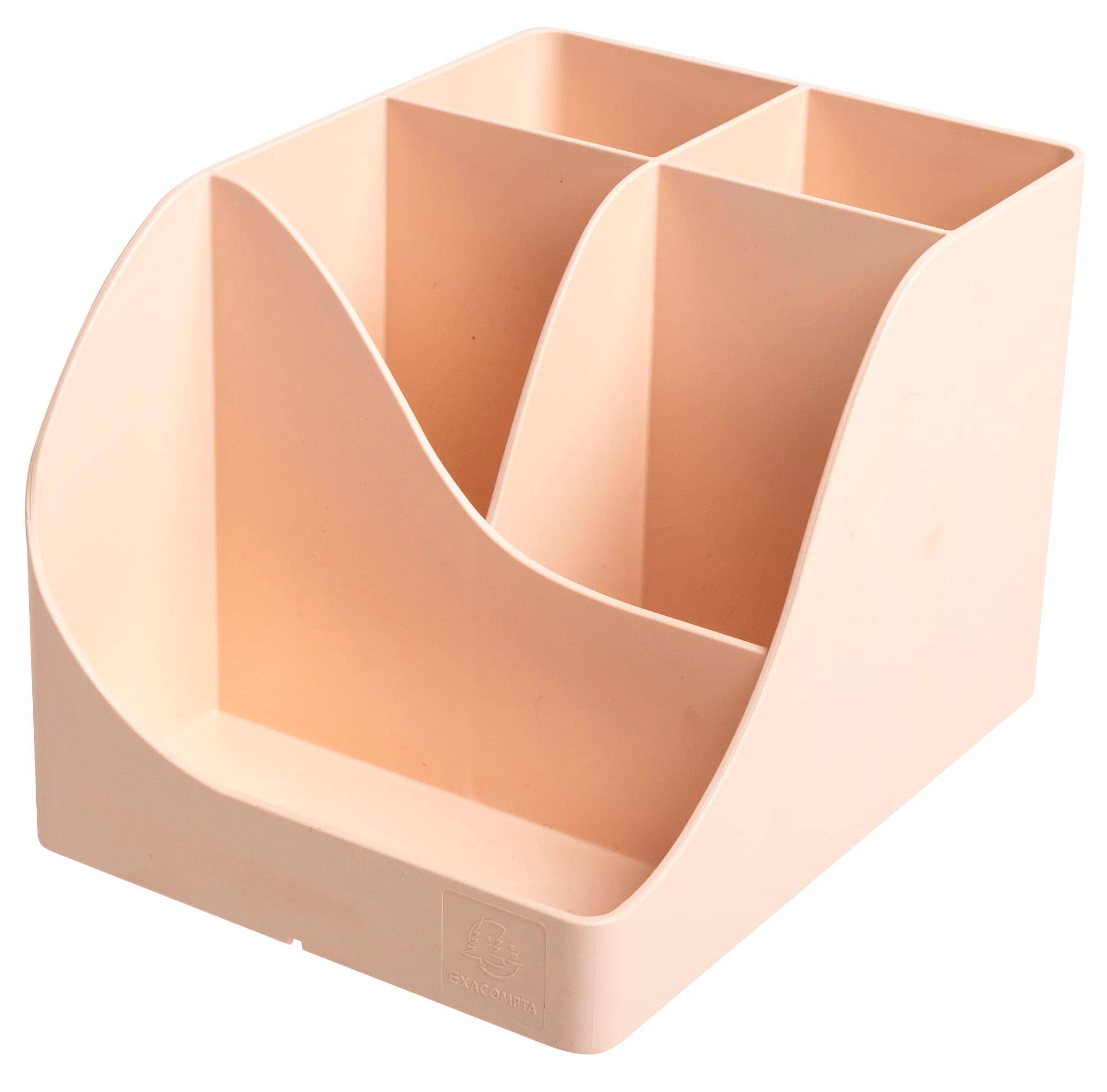 Beiger Kunststoff-Schreibtischorganizer mit drei Fächern, entwickelt zur Aufbewahrung von Schreibutensilien wie Stiften und Bleistiften.