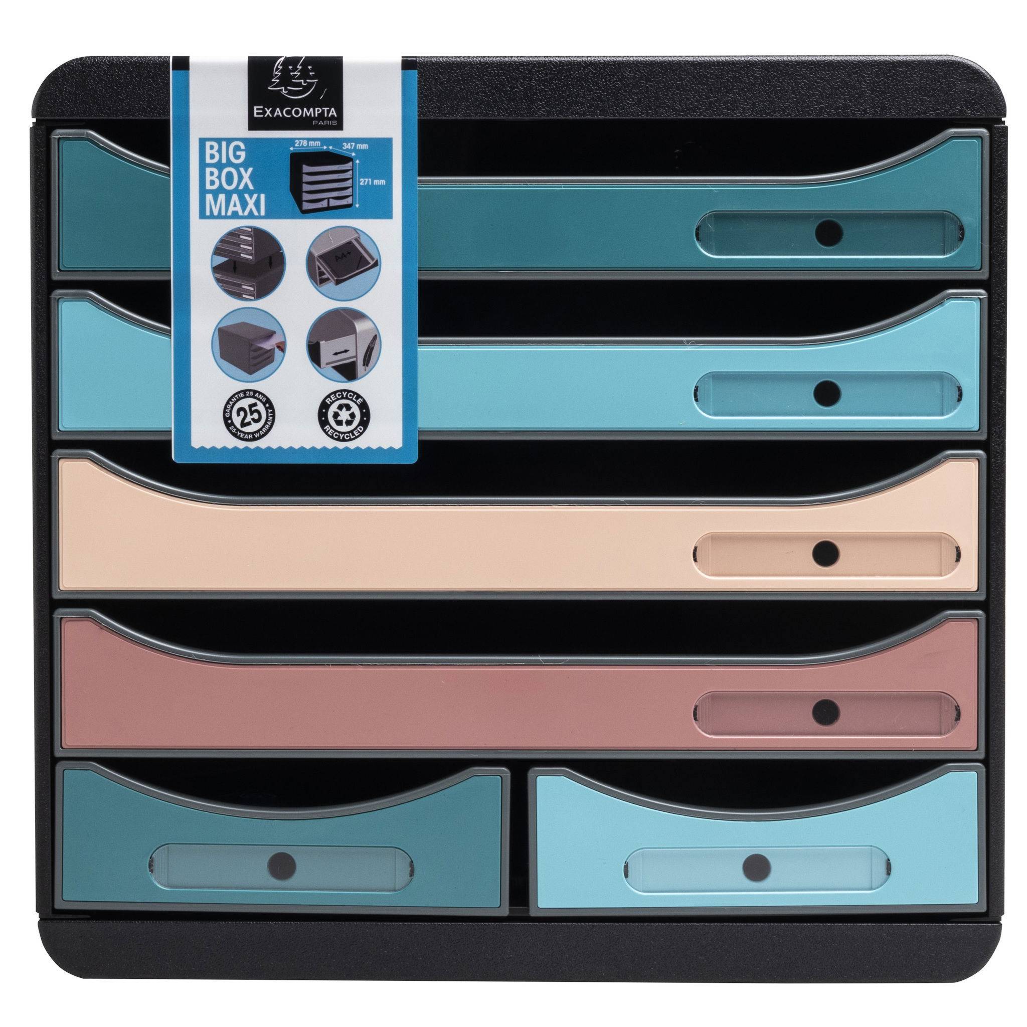 Exacompta Big Box Maxi, Schubladenbox + 6 Schubladen, Skandi, sortiert, 312606D