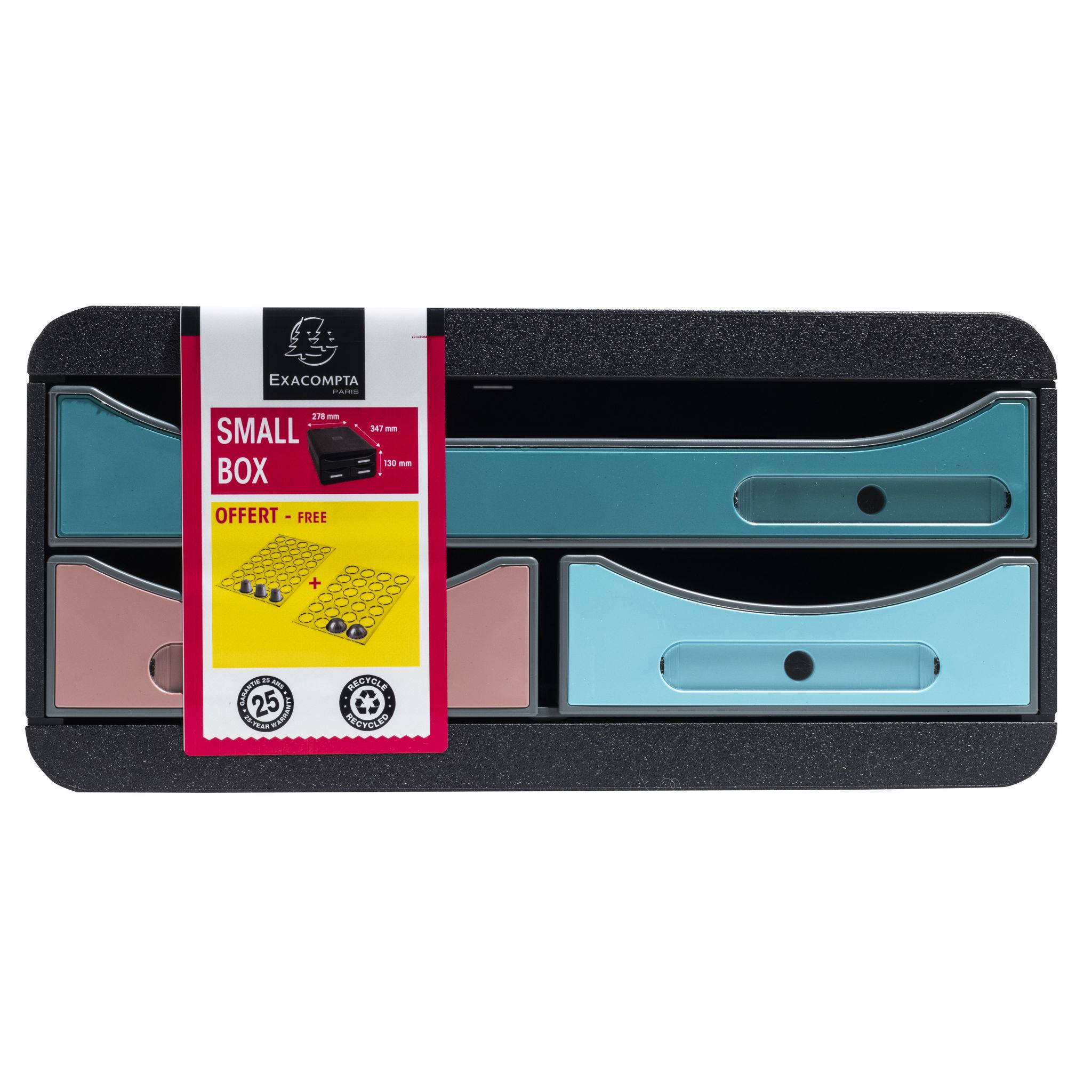 Exacompta Small Box, Schubladenbox mit 3 Schubladen, Skandi - sortiert - 311606D