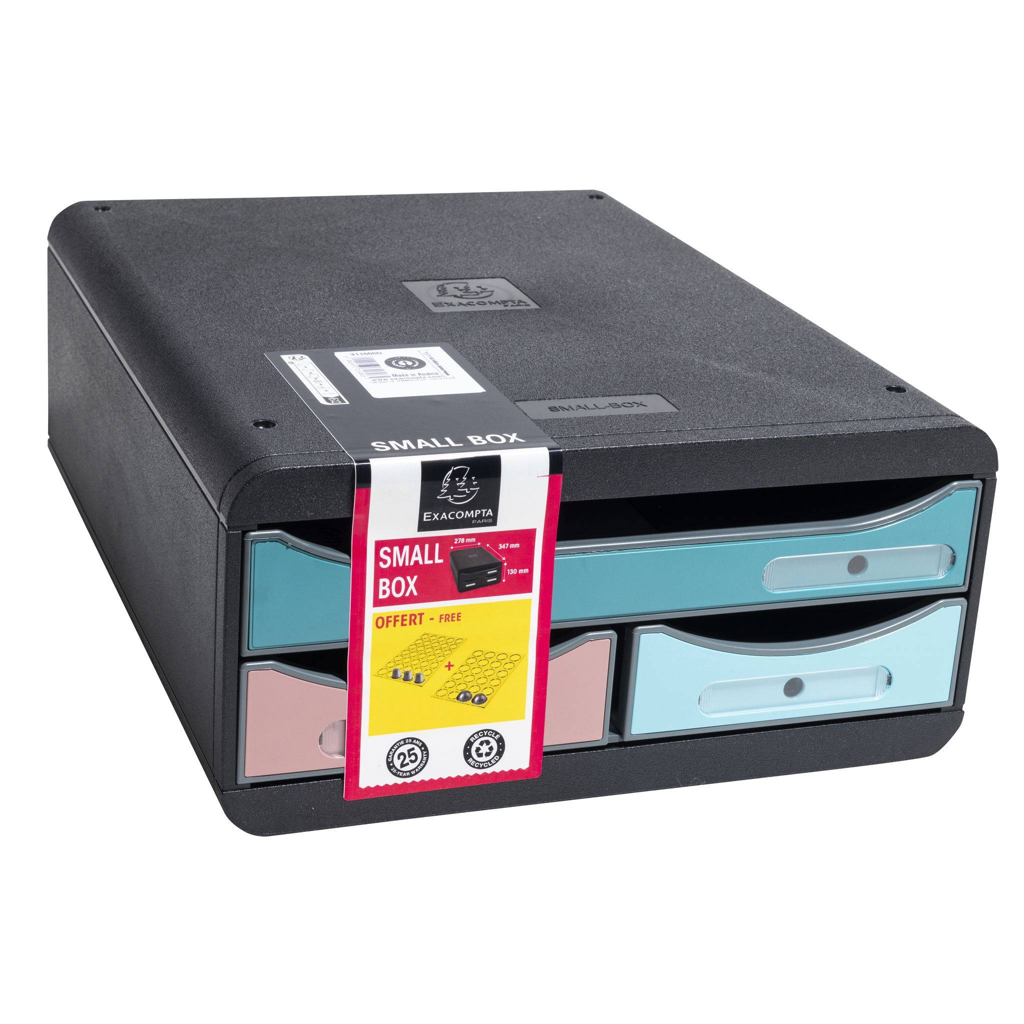 Exacompta Small Box, Schubladenbox mit 3 Schubladen, Skandi - sortiert - 311606D