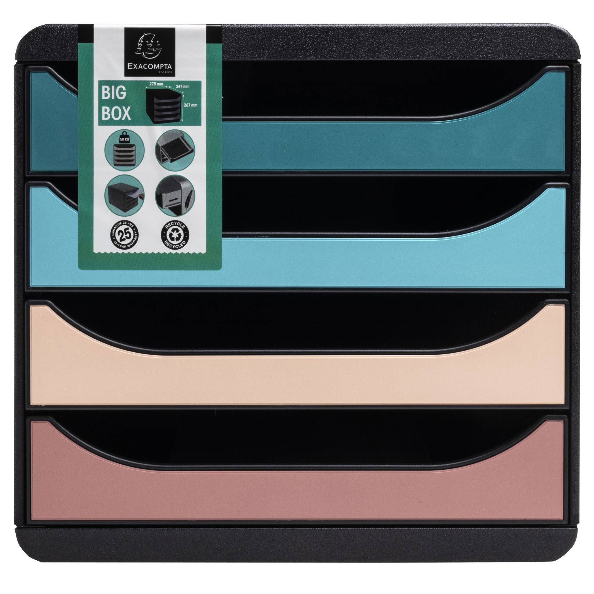 Exacompta Big Box, Schubladenbox mit 4 Schubladen, Skandi - sortiert - 310606D