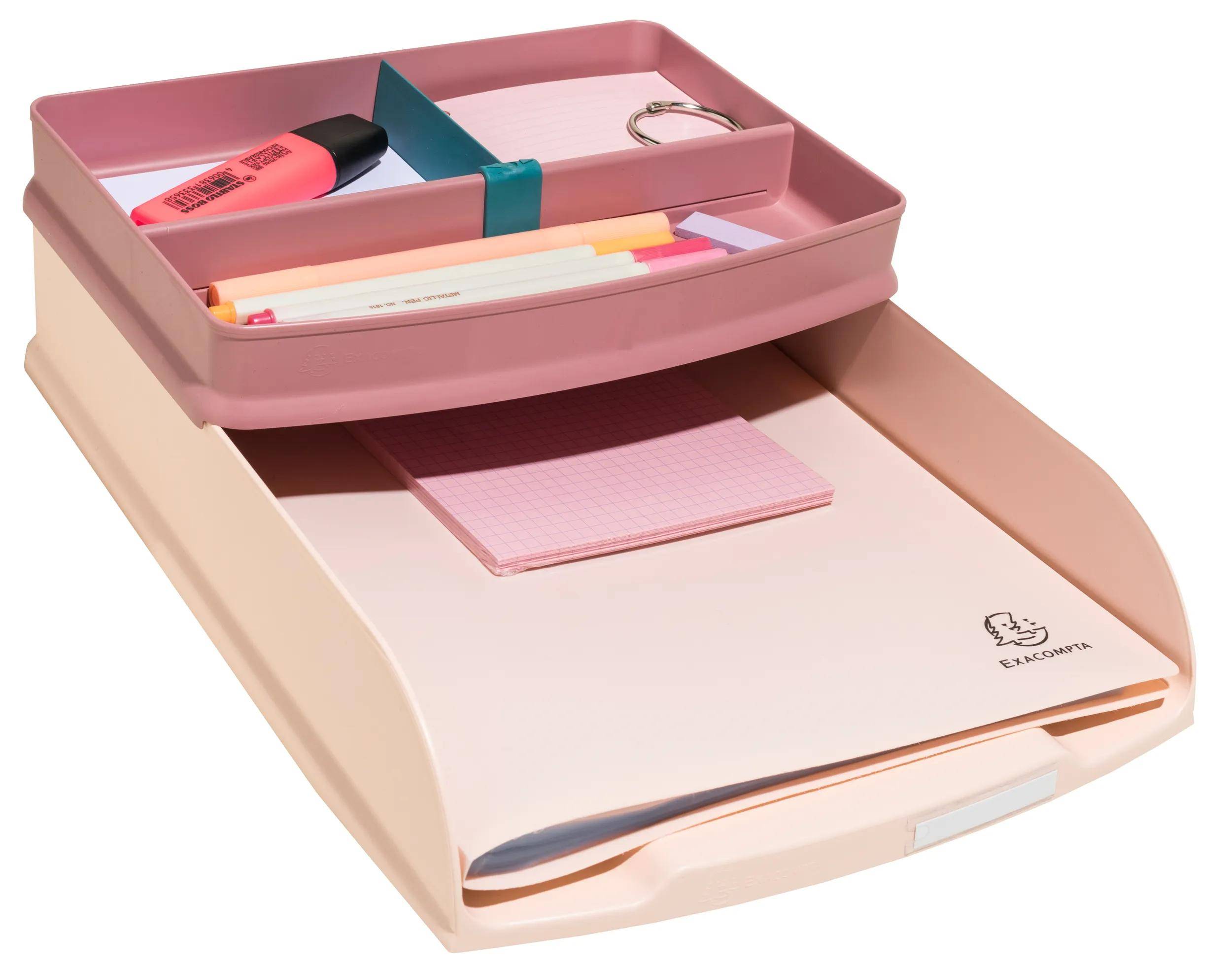 Stapel aus blauen und hellblauen ineinandergreifenden Kunststofffolien auf einer weißen Oberfläche mit Montageanleitung darunter.