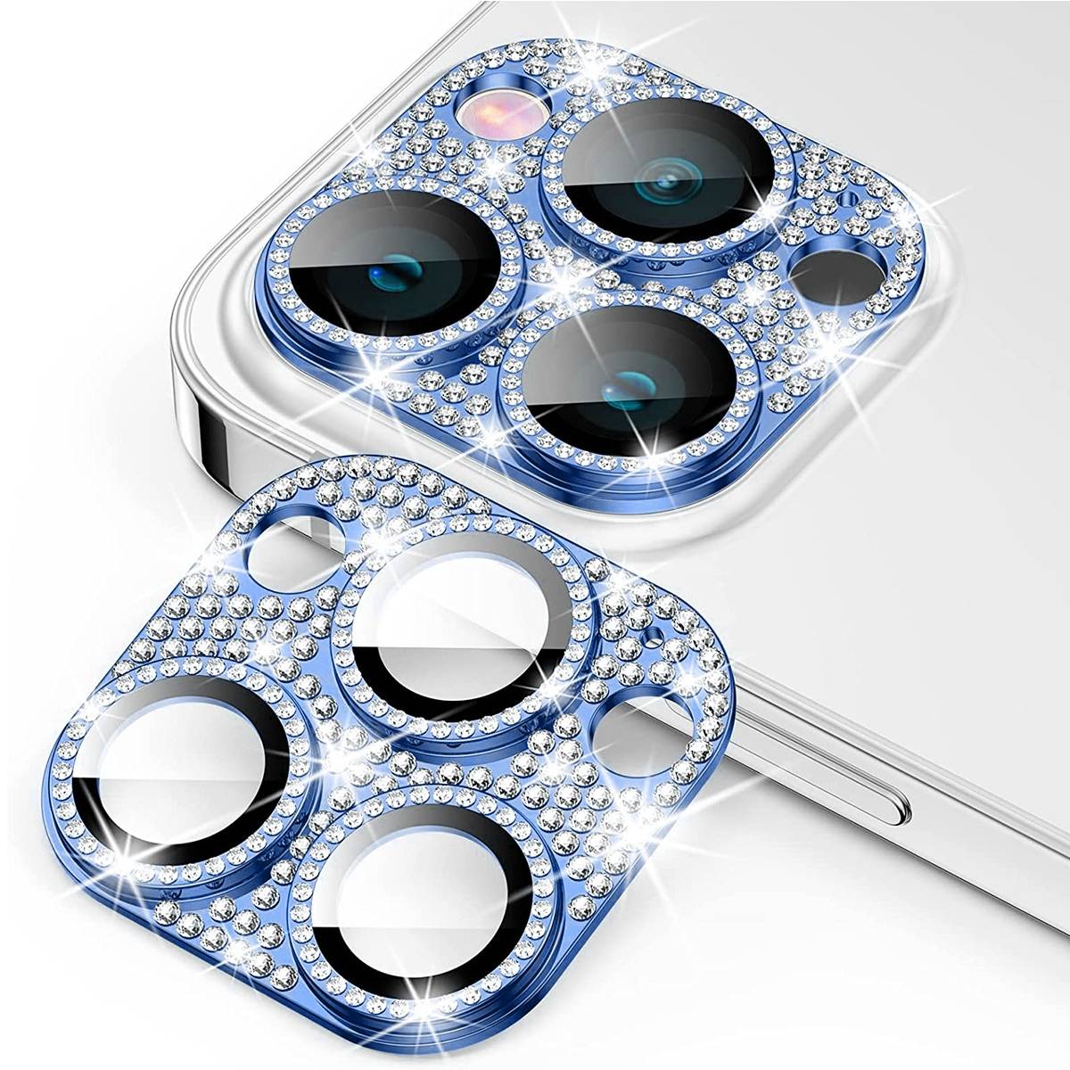 Für Apple iPhone 15 Pro / Pro Max Glitzer Schutzglas Kamera Linse Blau