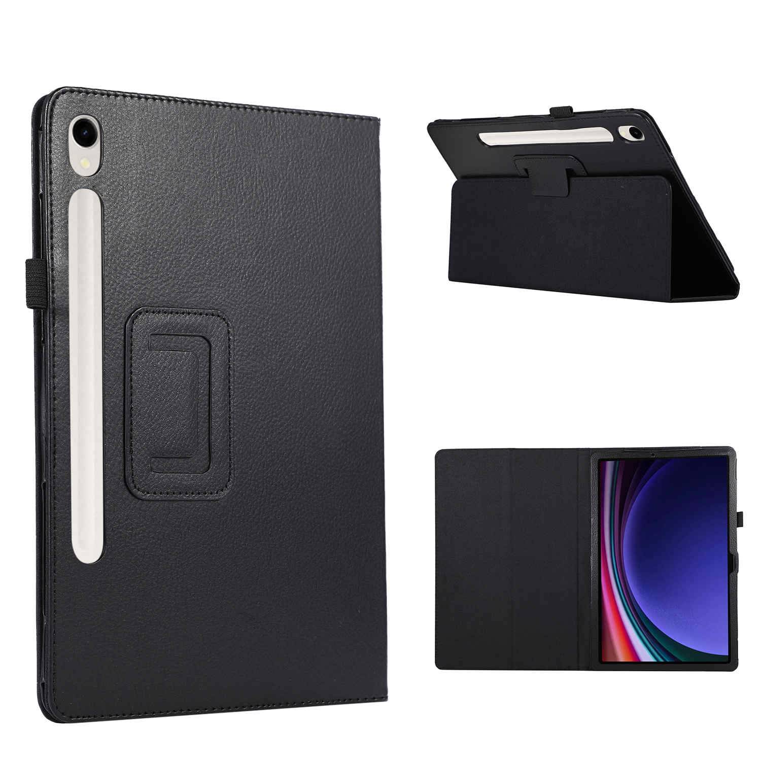 Für Samsung Galaxy Tab S10 FE / S9 / S9 FE / S8 Schwarz Kunst Leder Hülle Tablet Tasche Etuis